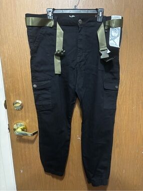 YDX black cargo pants with adjustable belt and pockets size 24w